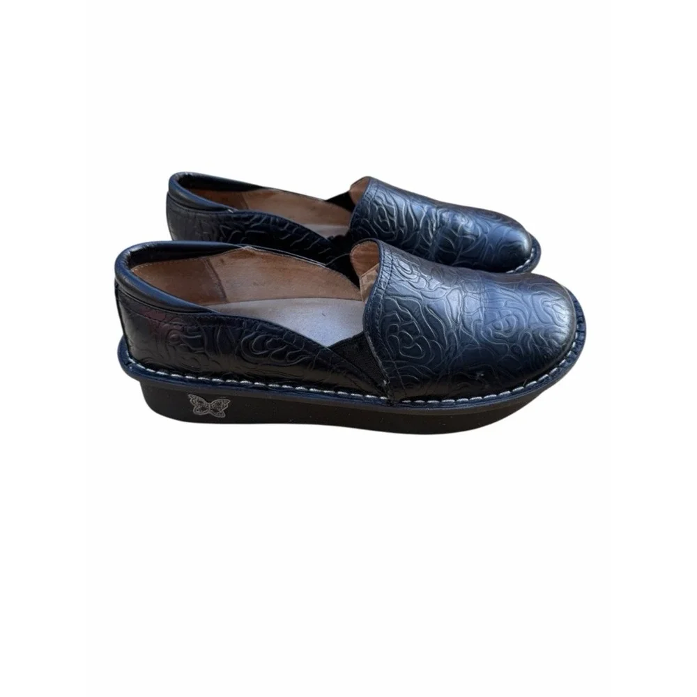 Alegria Debra Black Embossed‎ Leather Clogs Comfort Shoes EU 37